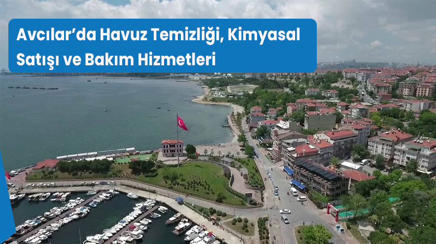 Avcılar’da berrak mavi suyla dolu modern prefabrik havuz, temiz ve bakımlı villa bahçesi görünümü